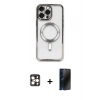 MARSİLYAN™- iPhone 16 Pro Max Kılıf Nova Işık Özel Seri - Siyah 3D Antistatik Hayalet Cam Ekran Koruyucu + PVD Metal Kamera Lens - GD