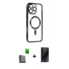 MARSİLYAN™- iPhone 16 Pro Max Kılıf Nova Işık Özel Seri - Siyah 3D Antistatik Hayalet Cam Ekran Koruyucu + Raze Metal Kamera Lens - SH