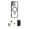 MARSİLYAN™- iPhone 16 Pro Max Kılıf Nova Işık Özel Seri - Siyah 3D Antistatik Hayalet Cam Ekran Koruyucu + Raze Metal Kamera Lens - NLGY
