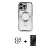 MARSİLYAN™- iPhone 16 Pro Max Kılıf Nova Işık Özel Seri - Siyah 3D Antistatik Hayalet Cam Ekran Koruyucu + Pers Alüminyum Kamera Lens - GS