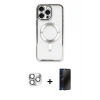 MARSİLYAN™- iPhone 16 Pro Max Kılıf Nova Işık Özel Seri - Siyah 3D Antistatik Hayalet Cam Ekran Koruyucu + Pers Alüminyum Kamera Lens - GS