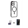 MARSİLYAN™- iPhone 16 Pro Max Kılıf Nova Işık Özel Seri - Siyah 3D Antistatik Hayalet Cam Ekran Koruyucu + Bilvis Titan Kamera Lens - TMGI