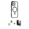 MARSİLYAN™- iPhone 16 Pro Max Kılıf Nova Işık Özel Seri - Siyah 3D Antistatik Mat Seramik Nano Ekran Koruyucu + Raze Metal Kamera Lens - BZ