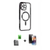 MARSİLYAN™- iPhone 16 Pro Max Kılıf Nova Işık Özel Seri - Siyah 3D Antistatik Mat Seramik Nano Ekran Koruyucu + Raze Metal Kamera Lens - SH