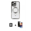 MARSİLYAN™- iPhone 16 Pro Max Kılıf Nova Işık Özel Seri - Siyah 3D Antistatik Mat Seramik Nano Ekran Koruyucu + Siyah PVD Metal Kamera Lens