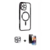 MARSİLYAN™- iPhone 16 Pro Max Kılıf Nova Işık Özel Seri - Siyah 3D Antistatik Mat Seramik Nano Ekran Koruyucu + Pers Alüminyum Kamera Lens - GI