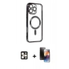 MARSİLYAN™- iPhone 16 Pro Max Kılıf Nova Işık Özel Seri - Siyah 3D Antistatik Mat Seramik Nano Ekran Koruyucu + PVD Metal Kamera Lens - GD