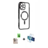 MARSİLYAN™- iPhone 16 Pro Max Kılıf Nova Işık Özel Seri - Siyah 3D Antistatik Seramik Nano Ekran Koruyucu + Raze Metal Kamera Lens - NLGY