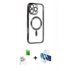 MARSİLYAN™- iPhone 16 Pro Max Kılıf Nova Işık Özel Seri - Siyah 3D Antistatik Seramik Nano Ekran Koruyucu + Raze Metal Kamera Lens - BZ