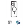 MARSİLYAN™- iPhone 16 Pro Max Kılıf Nova Işık Özel Seri - Siyah 3D Antistatik Seramik Nano Ekran Koruyucu + Pers Alüminyum Kamera Lens - GS