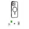 MARSİLYAN™- iPhone 16 Pro Max Kılıf Nova Işık Özel Seri - Siyah Bilvis 3D Cam Ekran Koruyucu + Raze Metal Kamera Lens - BZ
