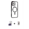 MARSİLYAN™- iPhone 16 Pro Max Kılıf Nova Işık Özel Seri - Siyah Bilvis 3D Cam Ekran Koruyucu + Bilvis Titan Kamera Lens - TMGI