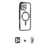 MARSİLYAN™- iPhone 16 Pro Max Kılıf Nova Işık Özel Seri - Siyah Bilvis 3D Cam Ekran Koruyucu + Gold PVD Metal Kamera Lens