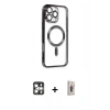 MARSİLYAN™- iPhone 16 Pro Max Kılıf Nova Işık Özel Seri - Siyah Bilvis 3D Cam Ekran Koruyucu + PVD Metal Kamera Lens - GS