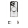 MARSİLYAN™- iPhone 16 Pro Max Kılıf Nova Işık Özel Seri - Siyah Bilvis 3D Cam Ekran Koruyucu + PVD Metal Kamera Lens - GS