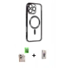 MARSİLYAN™- iPhone 16 Pro Max Kılıf Nova Işık Özel Seri - Siyah Bilvis 3D Cam Ekran Koruyucu + Raze Metal Kamera Lens - NLGY