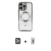 MARSİLYAN™- iPhone 16 Pro Max Kılıf Nova Işık Özel Seri - Siyah Bilvis 3D Cam Ekran Koruyucu + PVD Metal Kamera Lens - SH