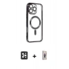MARSİLYAN™- iPhone 16 Pro Max Kılıf Nova Işık Özel Seri - Siyah Bilvis 3D Cam Ekran Koruyucu + PVD Metal Kamera Lens - SH