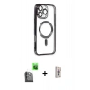 MARSİLYAN™- iPhone 16 Pro Max Kılıf Nova Işık Özel Seri - Siyah Bilvis 3D Cam Ekran Koruyucu + Siyah Raze Metal Kamera Lens