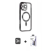 MARSİLYAN™- iPhone 16 Pro Max Kılıf Nova Işık Özel Seri - Siyah Bilvis 3X AR Hayalet Cam Ekran Koruyucu + PVD Metal Kamera Lens - SH