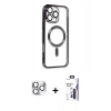 MARSİLYAN™- iPhone 16 Pro Max Kılıf Nova Işık Özel Seri - Siyah Bilvis 3X AR Hayalet Cam Ekran Koruyucu + Pers Alüminyum Kamera Lens - GS