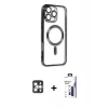 MARSİLYAN™- iPhone 16 Pro Max Kılıf Nova Işık Özel Seri - Siyah Bilvis 3X AR Hayalet Cam Ekran Koruyucu + PVD Metal Kamera Lens - GS