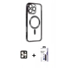 MARSİLYAN™- iPhone 16 Pro Max Kılıf Nova Işık Özel Seri - Siyah Bilvis 3X AR Hayalet Cam Ekran Koruyucu + PVD Metal Kamera Lens - GD