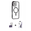 MARSİLYAN™- iPhone 16 Pro Max Kılıf Nova Işık Özel Seri - Siyah Bilvis 3X AR Hayalet Cam Ekran Koruyucu + Bilvis Titan Kamera Lens - TMGI