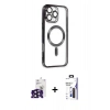 MARSİLYAN™- iPhone 16 Pro Max Kılıf Nova Işık Özel Seri - Siyah Bilvis 3X AR Hayalet Cam Ekran Koruyucu + Bilvis Titan Kamera Lens - SH