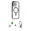 MARSİLYAN™- iPhone 16 Pro Max Kılıf Nova Işık Özel Seri - Siyah Bilvis 3X AR Hayalet Cam Ekran Koruyucu + Raze Metal Kamera Lens - BZ