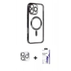 MARSİLYAN™- iPhone 16 Pro Max Kılıf Nova Işık Özel Seri - Siyah Bilvis 3X AR HD Cam Ekran Koruyucu + Pers Alüminyum Kamera Lens - GS