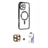 MARSİLYAN™- iPhone 16 Pro Max Kılıf Nova Işık Özel Seri - Siyah Bilvis 3X AR HD Cam Ekran Koruyucu + Pers Alüminyum Kamera Lens - CLTM