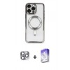MARSİLYAN™- iPhone 16 Pro Max Kılıf Nova Işık Özel Seri - Siyah Bilvis 5in1 3D Magic Cam Ekran Koruyucu + Gri Pers Alüminyum Kamera Lens