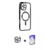 MARSİLYAN™- iPhone 16 Pro Max Kılıf Nova Işık Özel Seri - Siyah Bilvis 5in1 3D Magic Cam Ekran Koruyucu + Gri Pers Alüminyum Kamera Lens