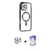 MARSİLYAN™- iPhone 16 Pro Max Kılıf Nova Işık Özel Seri - Siyah Bilvis 5in1 3D Magic Cam Ekran Koruyucu + Pers Alüminyum Kamera Lens - GS