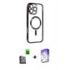 MARSİLYAN™- iPhone 16 Pro Max Kılıf Nova Işık Özel Seri - Siyah Bilvis 5in1 3D Magic Cam Ekran Koruyucu + Raze Metal Kamera Lens - SH
