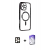 MARSİLYAN™- iPhone 16 Pro Max Kılıf Nova Işık Özel Seri - Siyah Bilvis 5in1 3D Magic Cam Ekran Koruyucu + Gold PVD Metal Kamera Lens