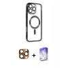 MARSİLYAN™- iPhone 16 Pro Max Kılıf Nova Işık Özel Seri - Siyah Bilvis 5in1 3D Magic Cam Ekran Koruyucu + Pers Alüminyum Kamera Lens - CLTM