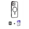 MARSİLYAN™- iPhone 16 Pro Max Kılıf Nova Işık Özel Seri - Siyah Bilvis 5in1 3D Magic Cam Ekran Koruyucu + PVD Metal Kamera Lens - SH