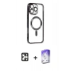 MARSİLYAN™- iPhone 16 Pro Max Kılıf Nova Işık Özel Seri - Siyah Bilvis 5in1 3D Magic Cam Ekran Koruyucu + PVD Metal Kamera Lens - GS