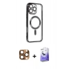MARSİLYAN™- iPhone 16 Pro Max Kılıf Nova Işık Özel Seri - Siyah Bilvis 5in1 5D Magic Hayalet Cam Ekran Koruyucu + Pers Alüminyum Kamera Lens - CLTM
