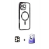 MARSİLYAN™- iPhone 16 Pro Max Kılıf Nova Işık Özel Seri - Siyah Bilvis 5in1 5D Magic Hayalet Cam Ekran Koruyucu + PVD Metal Kamera Lens - GD