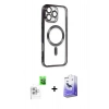 MARSİLYAN™- iPhone 16 Pro Max Kılıf Nova Işık Özel Seri - Siyah Bilvis 5in1 5D Magic Hayalet Cam Ekran Koruyucu + Raze Metal Kamera Lens - BZ