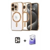 MARSİLYAN™- iPhone 16 Pro Max Kılıf Nova Işık Özel Seri - Siyah Bilvis 5in1 5D Magic Hayalet Cam Ekran Koruyucu + PVD Metal Kamera Lens - GD