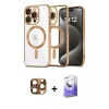 MARSİLYAN™- iPhone 16 Pro Max Kılıf Nova Işık Özel Seri - Siyah Bilvis 5in1 5D Magic Hayalet Cam Ekran Koruyucu + Pers Alüminyum Kamera Lens - CLTM