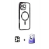 MARSİLYAN™- iPhone 16 Pro Max Kılıf Nova Işık Özel Seri - Siyah Bilvis 5in1 5D Magic Hayalet Cam Ekran Koruyucu + PVD Metal Kamera Lens - GS