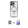 MARSİLYAN™- iPhone 16 Pro Max Kılıf Nova Işık Özel Seri - Siyah Bilvis 5in1 5D Magic Hayalet Cam Ekran Koruyucu + PVD Metal Kamera Lens - GD