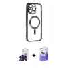 MARSİLYAN™- iPhone 16 Pro Max Kılıf Nova Işık Özel Seri - Siyah Bilvis 5in1 5D Magic Hayalet Cam Ekran Koruyucu + Siyah Bilvis Titan Kamera Lens