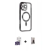 MARSİLYAN™- iPhone 16 Pro Max Kılıf Nova Işık Özel Seri - Siyah Bilvis Hayalet Cam Ekran Koruyucu + Bilvis Titan Kamera Lens - TMGI