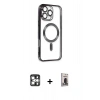 MARSİLYAN™- iPhone 16 Pro Max Kılıf Nova Işık Özel Seri - Siyah Bilvis Hayalet Cam Ekran Koruyucu + PVD Metal Kamera Lens - GS
